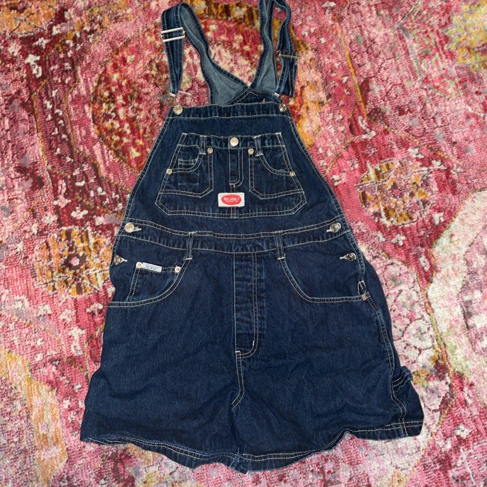 dark blue overall shorts